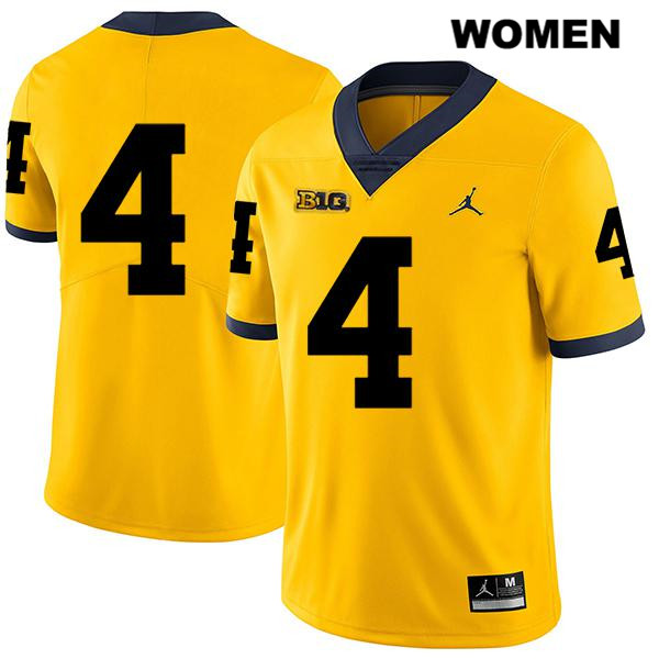 Women's NCAA Michigan Wolverines Nico Collins #4 No Name Yellow Jordan Brand Authentic Stitched Legend Football College Jersey OV25I48XS